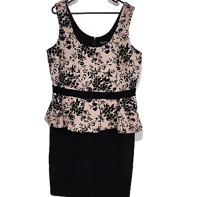 City Chic Dress Sz M = AU 18 Womens Black Pink Floral Lined Pendulum Knee Length • $23.90
