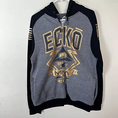 Ecko Unltd MMA Size Large Full Zip Long Sleeve Hoodie Black Sweatshirt Jacket • $19.99