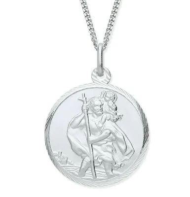 MEN'S Sterling Silver ST Christopher Diamond Cut Pendant - Choice Of Chain • £20.95