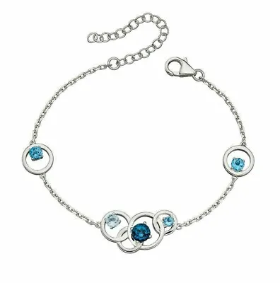 Round Blue Topaz Bracelet Solid Sterling Silver Hallmarked 17 - 22cm • £99.99