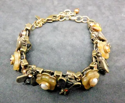 MARY DEMARCO Vintage Worker Bees Flower Gold Tone Bracelet Rhinestones So Cute! • $49.95