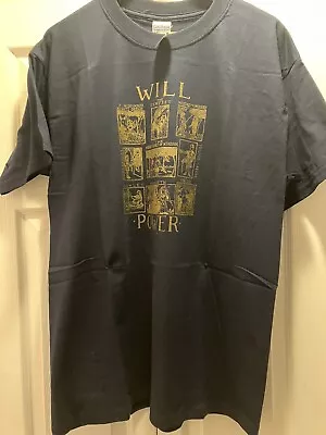 GILDAN Cotton Shakespeare WILL POWER Graphic Top Macbeth Blue Gold Large New • $45