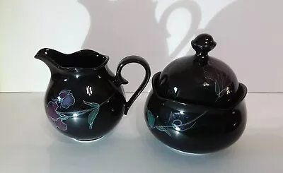 Mikasa RONDO TANGO EJ702 Creamer & Sugar Bowl Set  Black Lavender -Japan A9 • $19.99