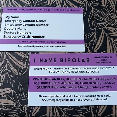 Bipolar Awareness Medical Id Notification Medical Alert Card Bracelet Necklace • £3