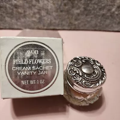 Vintage Avon Vanity Jar Glass With Silver Metal Screw On Lid Full NOS • $12