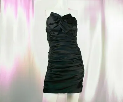 MASQUERADE Black Hint Of Silver Gray Solid Women Strapless Formal Dress Size M • $200