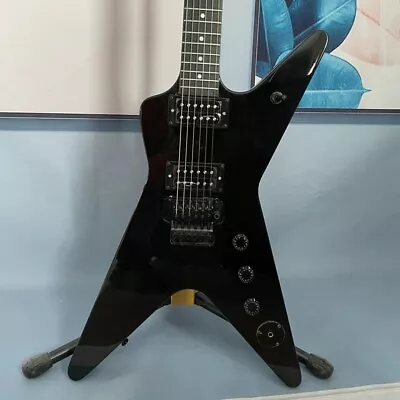 Black V Shape Electric Guitar Solid Mahogany Body Open HH Pickups Black Hardware • $256