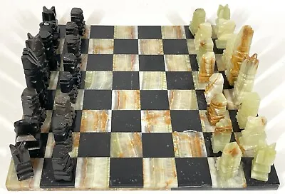 Vintage Handmade Carved Mexico Aztec Alabaster Onyx Stone 14  Board Chess Set • $89.99