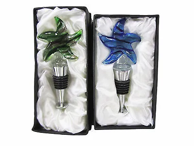  Set Of 2 Atr Glass Star Shape Wine Bottle Stoppers Corks (Green & Blue) • $15.49