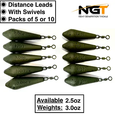 NGT Distance Leads Weights Sinkers Carp Fishing Tackle Green 2.5-3oz 5-10 Packs • £12.95