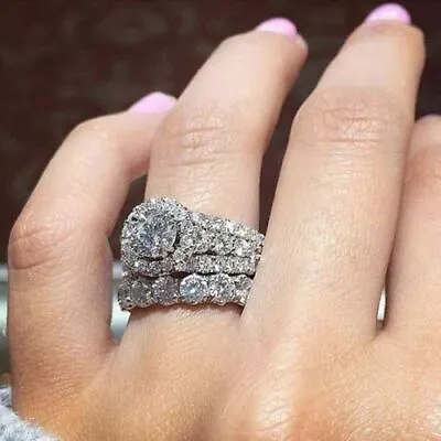$289.96 • Buy 2.30 Ct Round Diamond Women's Bridal Engagement Ring Set 10K White Gold Over