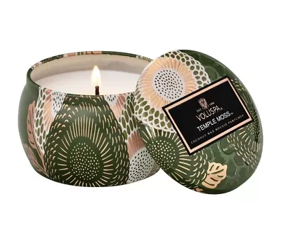 Voluspa Temple Moss 4oz Mini Tin Candle | Cool Moss Leaves River Rock Woods • $11.19