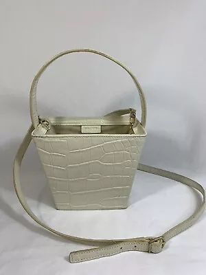 Vintage Staud Edie Cream Croc Embossed Leather Bucket Bag • $124.99