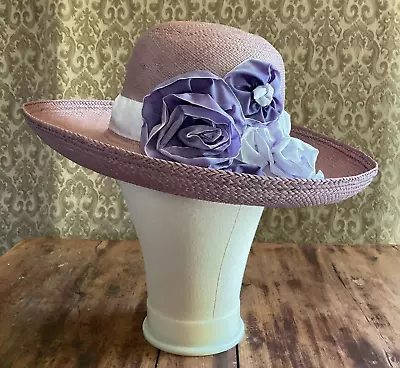 Women's Lavender  Summer Wide Brim Hat Lavender With Handmade Flower Trim 23  • $55