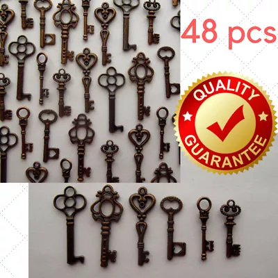 Lot Of 48 Vintage Style MINIATURE Keys Antique Skeleton Cabinet Old Lock Jewelry • $16.99