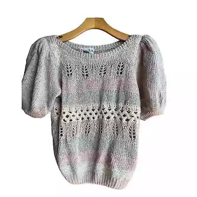 Vintage Silk Angora Blend Knit Short Sleeve Sweater Top Size Medium • $22.50