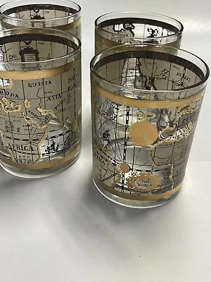 Vintage Mcm Barware Cera The World Gold 4” Lowball Glasses Set Of Four • $85