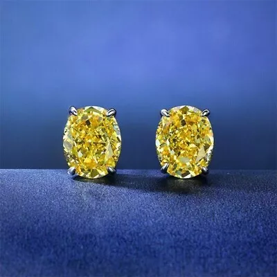 4Ct Lab-Created Oval Cut Yellow Sapphire Stud Earrings In 14K White Gold Plated • $39.99