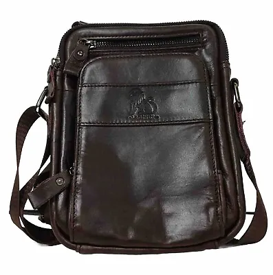 Laoshizi Genuine Leather Crossbody Messenger Bag Shoulder Brown Wallet Mens • $24.99