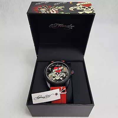 ED HARDY Black Skull “LOVE KILLS SLOWLY” Red Silicone Band Watch - NIB W/ TAG • $59.66