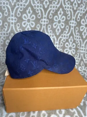 Louis Vuitton LV Navy Blue Monogram Denim Hat Cap Strapback 2022 AUTHENTIC • $350