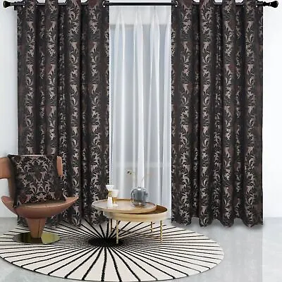 Modern Ready Made Fully Lined Jacquard Eyelet Curtains (Pair) Living Room Window • £7.82