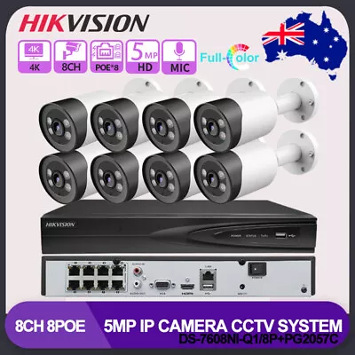 Hikvision 4K 8ch 8PoE Full Time Color Security CCTV System 5MP Mic Bullet Camera • $75.05