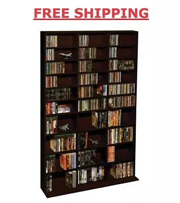 Media Storage Shelf 504 DVDs 1080 CDs Rack Adjustable Shelving 71 X40  Brown • $160.56