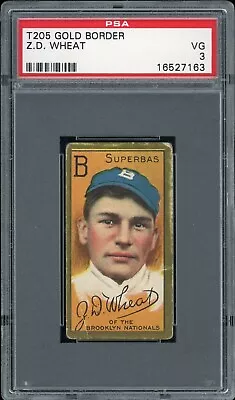 1911 T205 Gold Border Zach Wheat PSA 3 VG Dodgers HOF Hall Of Fame Piedmont • $430