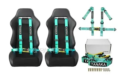 2 X Tanaka Universal Mint Green 4 Point Buckle Racing Seat Belt Harness 2  • $66.99