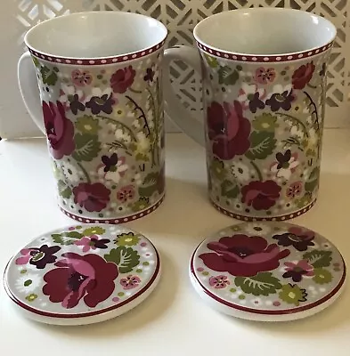 2 Vera Bradley Make Me Blush Porcelain Coffee Cup With Lid Set • $25