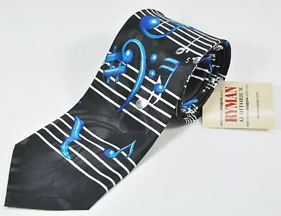 Steven Harris Mens Neck Tie Ryman Auditorium Music Musical Notes Black Blue Note • $9.98