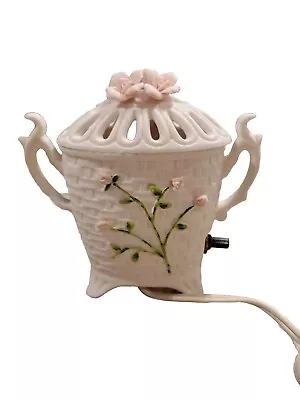 Vintage Porcelain Floral Basket Night Light WORKS I.W. Rice And Co. Imports • $25