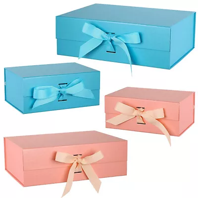 £8.87 • Buy Large Gift Box Magnetic Lid & Ribbon Tie Pink Blue Gifting Hamper Box A4/A5