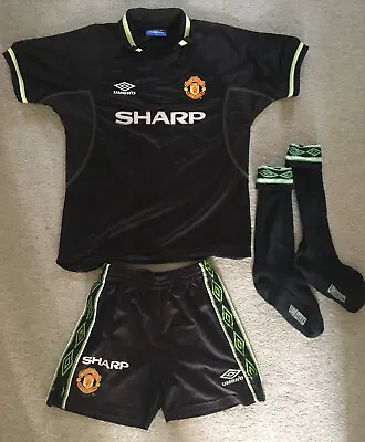 Vintage Manchester United 3rd Football Kit 98-99 Boys Shirt Size 158 Shorts/Sock • $62.23