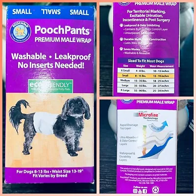 🐶PoochPants Premium Dog Diaper Small Male Wrap 8-15 Lbs Waist 13-19” [New]🐶 • $14