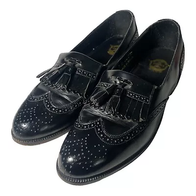 FLORSHEIM 20217 Winged Tip TASSEL Loafer Black Leather Mens Size 7 D • $22.41