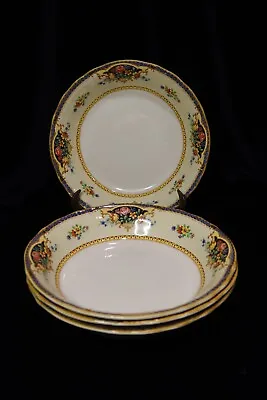 Swinnertons Kew Gardens Hampton Ivory England Raised Floral 4 Coupe Soup Bowls • £57.91