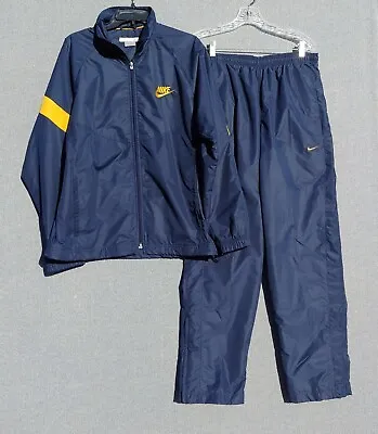 Y2K Nike Swoosh Logo Track Suit Mens M Windbreaker Jacket Pants Lined Blue Gold • $69.99