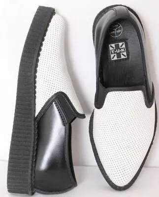 T-U-K Perforated White Platform Slip-On Pointed Toe TUK Loafer Shoes Women's 6 • $39.96