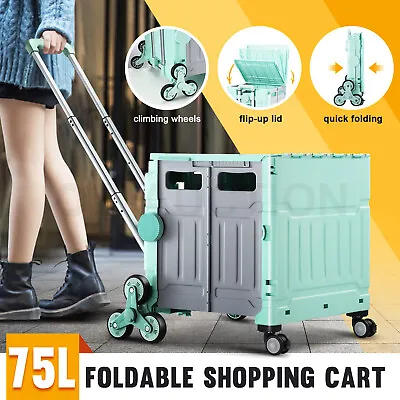 75L Foldable Shopping Cart Trolley Basket Luggage Grocery Storage Rolling Crate • $73.95