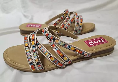 POP Memory Foam Gem Stone Cross Strap Slip On Conquest Sandals - Women's 11M • $19.98