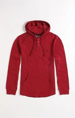 Volcom Stone Basic Henley Mens Red Slim Fit Thermal Hoodie Hooded Shirt New NWT • $29.99