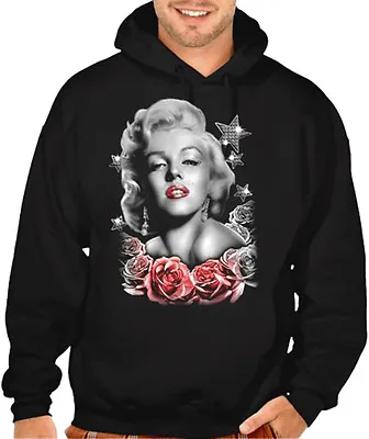 New Men's Marilyn Monroe Star Pink Roses Black Hoodie Sweater Hollywood Sexy  • $25.99