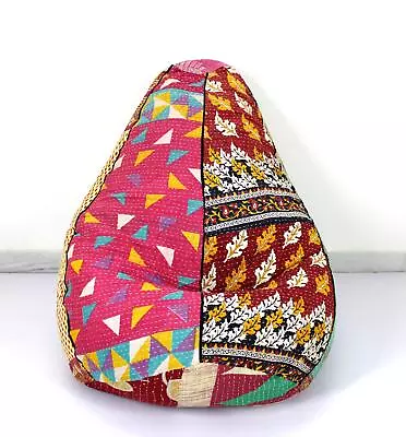 Vintage Kantha Quilt Bean Bag Chair Slipcover Indian Decorative Pouf Ottoman • $49.99