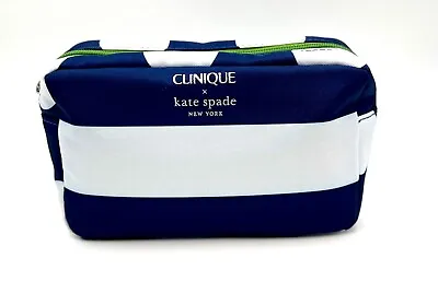 Clinique X Kate Spade White Navy  Makeup Bag Zipper Pouch~ Two Side Look • $9