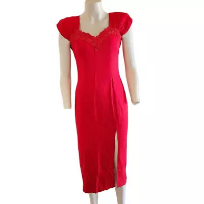 Jay Jacobs Size 9-10 Vintage Marilyn Monroe Wine Red Sweetheart High Slit Dress • $44