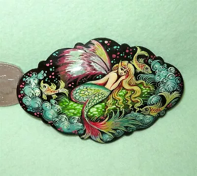 Mermaid Barrette Hair Clip HAND PAINTED Kholui Lacquer Papier Mache M Orlova ART • $45.74