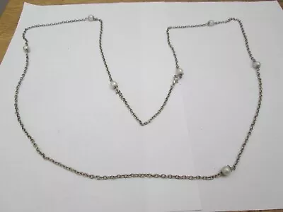 Long Silver Coloured Chain Necklace With White Coloured Beads • £0.99