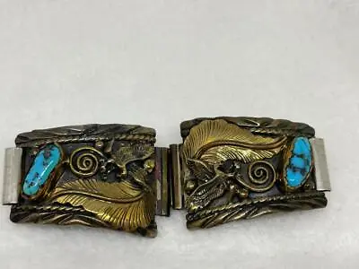 *vintage Sterling Silver & Turquoise Navajo Fij Watch Ends  #tj37 • $134.95